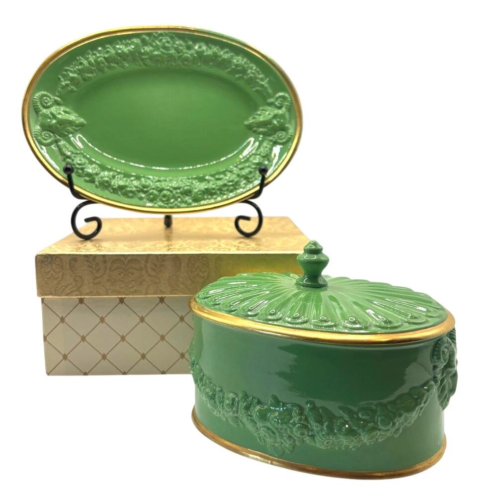 Vintage Porcellane D'Arte Agostinelli from Bassano, Italy Trinket Box & Dish